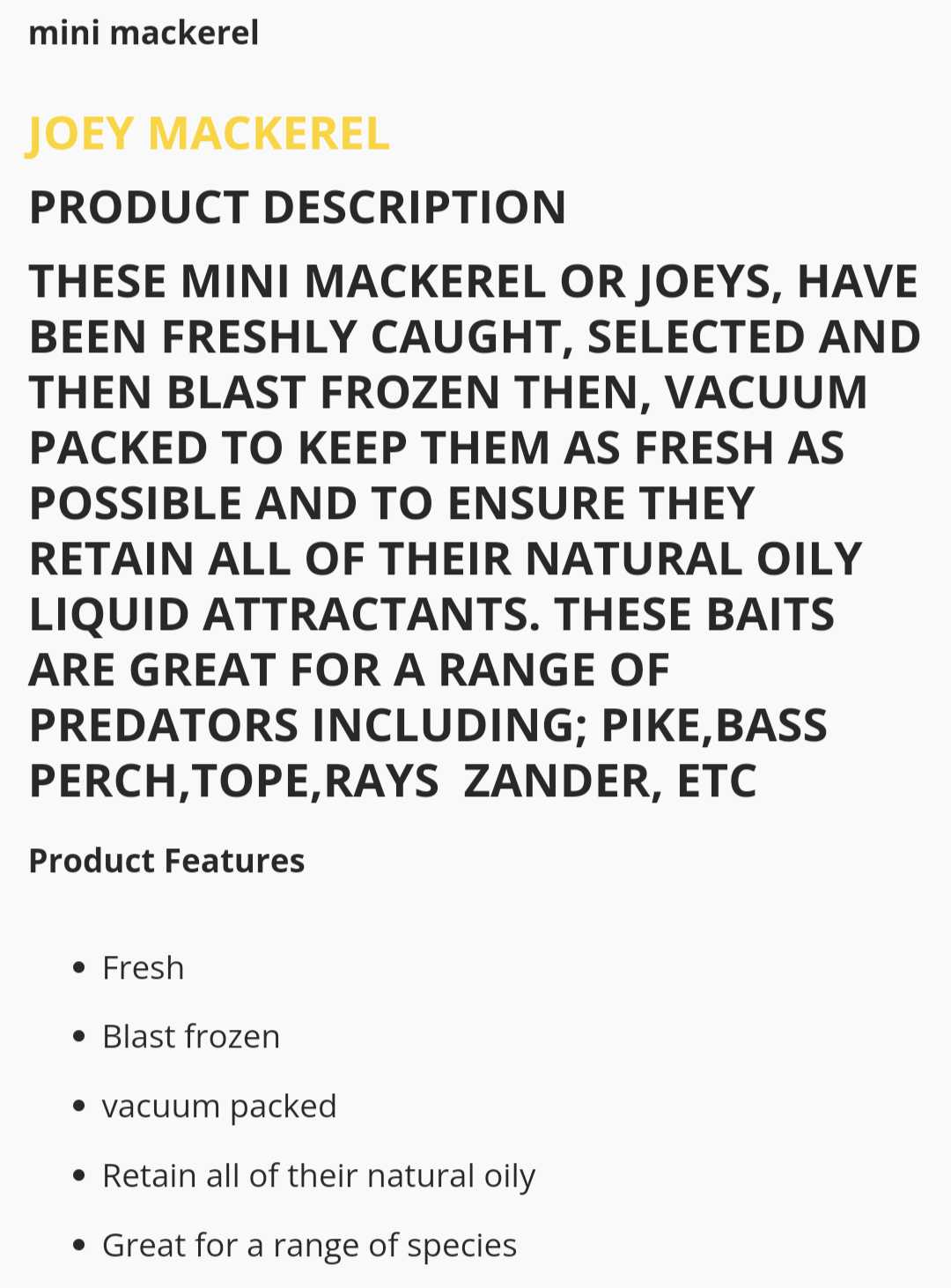 Mackerel Joey's Frozen Bait - www.nafni.com