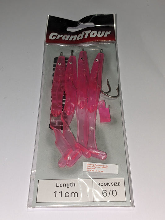 1 x Pack of 4 Pearl Pink Ready to fish Eels with 6/0 Hooks. - www.nafni.com