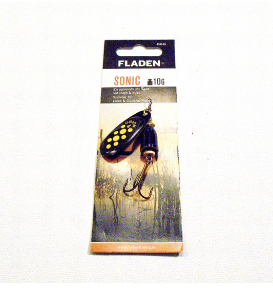 10g Black and Yellow Dot Sonic Spinner by Fladen - www.nafni.com