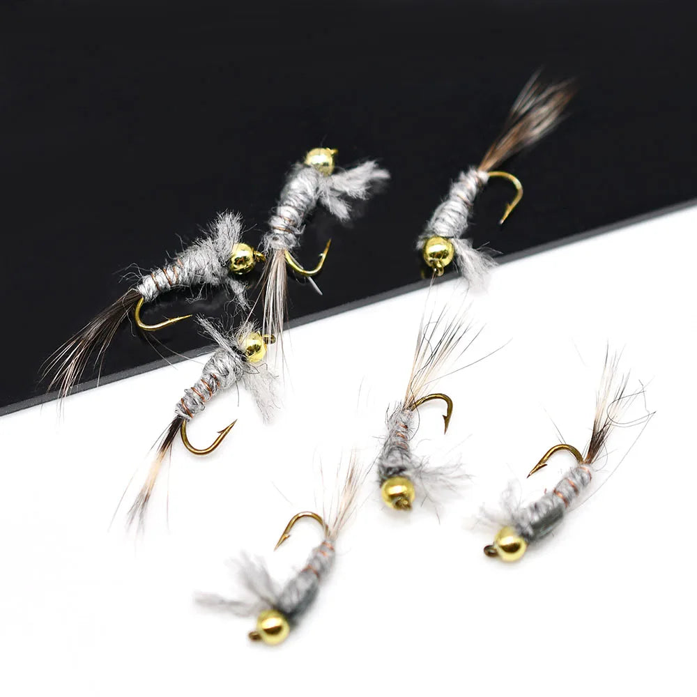 Golden Bead Head Grey Hare's Ear Black Tail Nymph for Trout Fly Fishing 10PCS 12# - North Atlantic Fishing Northern Ireland