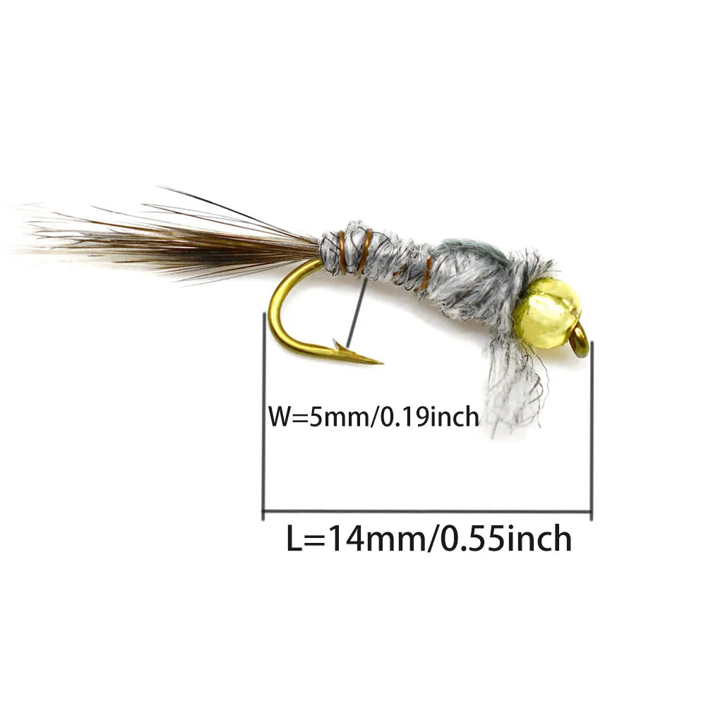 Golden Bead Head Grey Hare's Ear Black Tail Nymph for Trout Fly Fishing 10PCS 12# - North Atlantic Fishing Northern Ireland