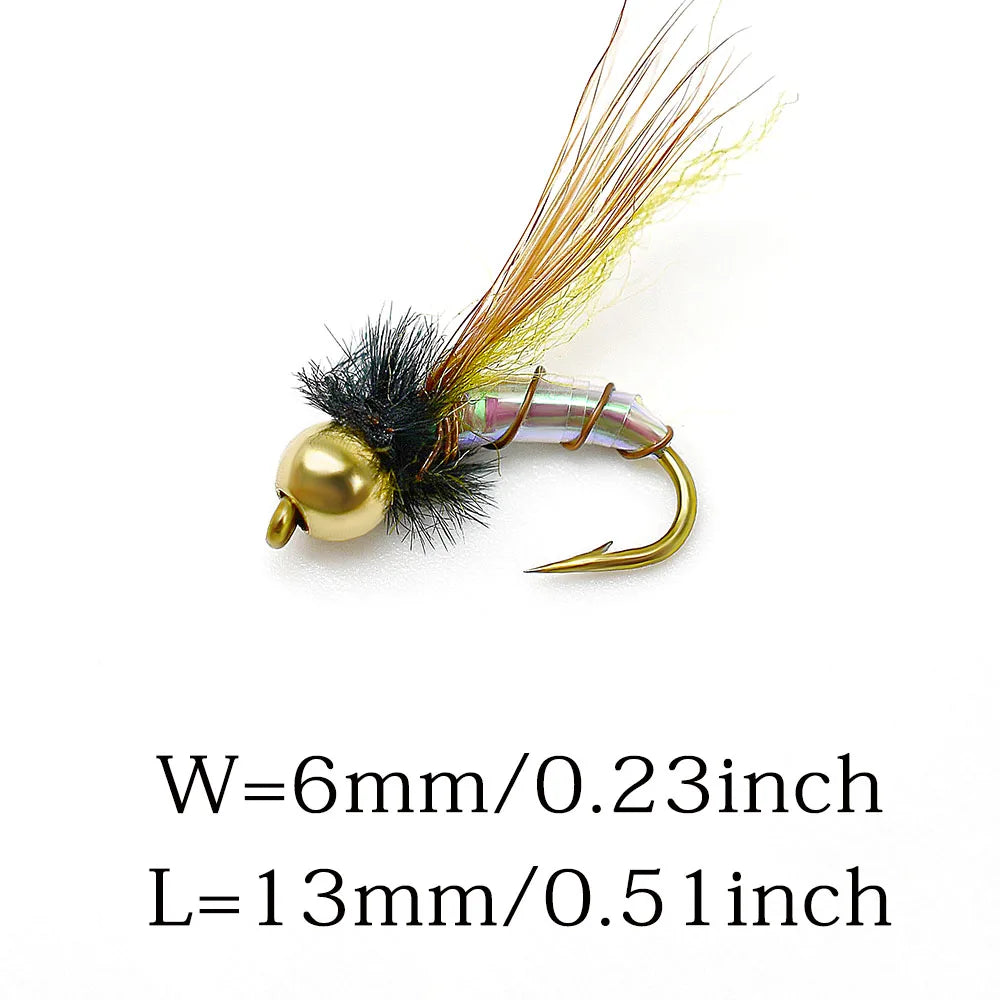 Brass Bead Head Holographic Midge Fly Trout Fishing Flies Nymph 12# 10pcs - North Atlantic Fishing Northern Ireland